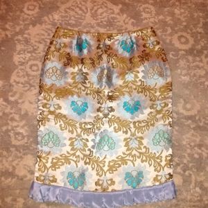 Frenchie Brand Blue Gold Zip up back Size Small Skirt